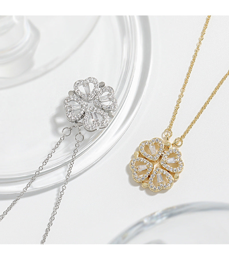 Four Leaf Lucky Clover Pendant Necklace 18K Gold Finish VVS 925 Sterling
