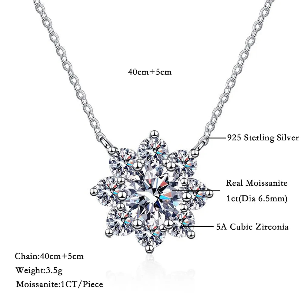 Moissanite Diamond Sunflower Pendant Neck Chain 925 Sterling Silver