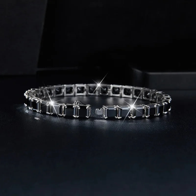 Black Moissanite Diamond Tennis Bracelet – 925 Sterling Silver for Women & Men