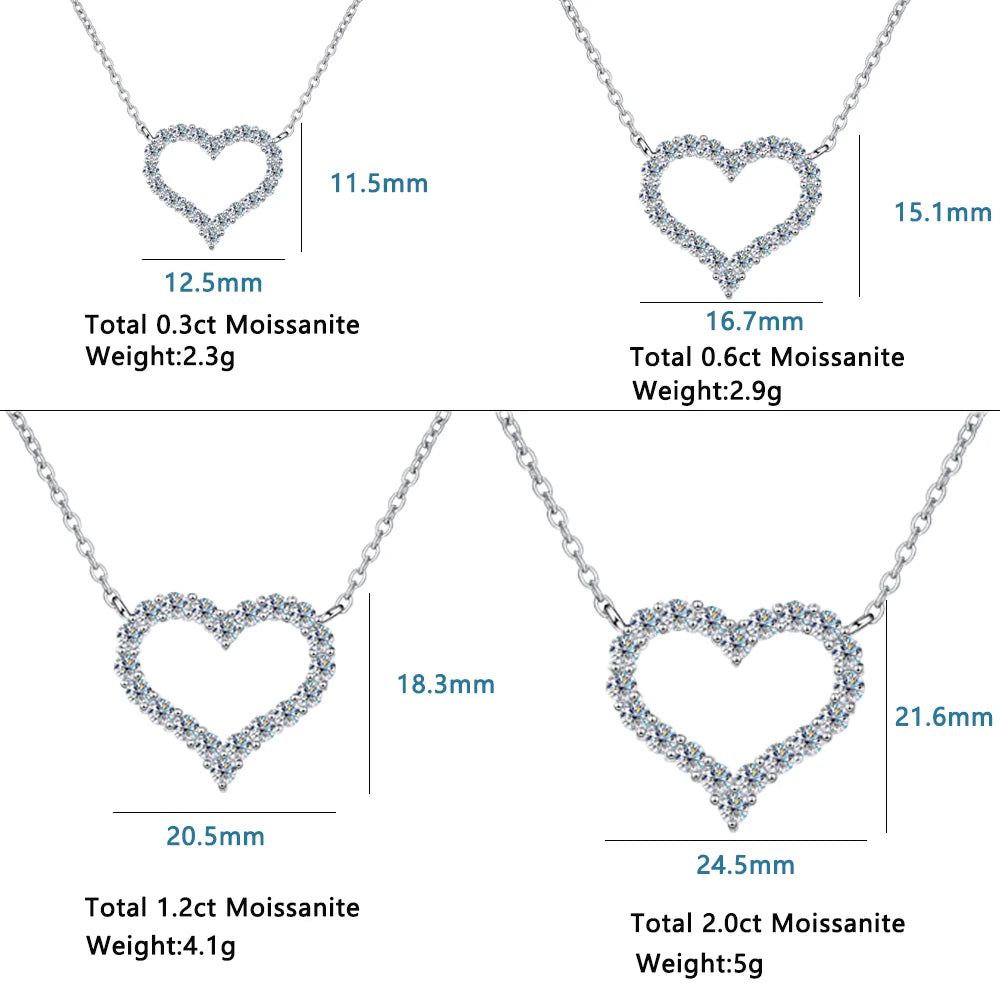Heart Pendant Moissanite Necklace 18K White Gold Finish