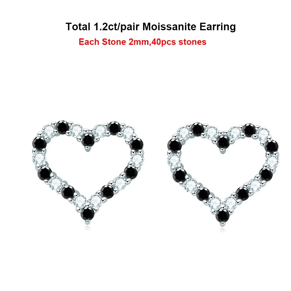 Heart Shape All Moissanite Stud Earrings for Women – 925 Sterling Silver White Gold Plated