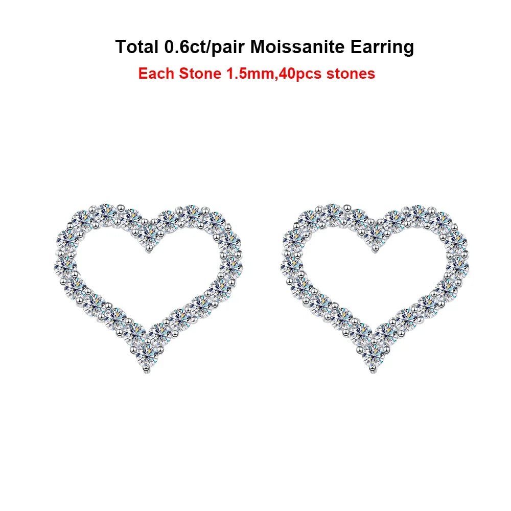 Heart Shape All Moissanite Stud Earrings for Women – 925 Sterling Silver White Gold Plated