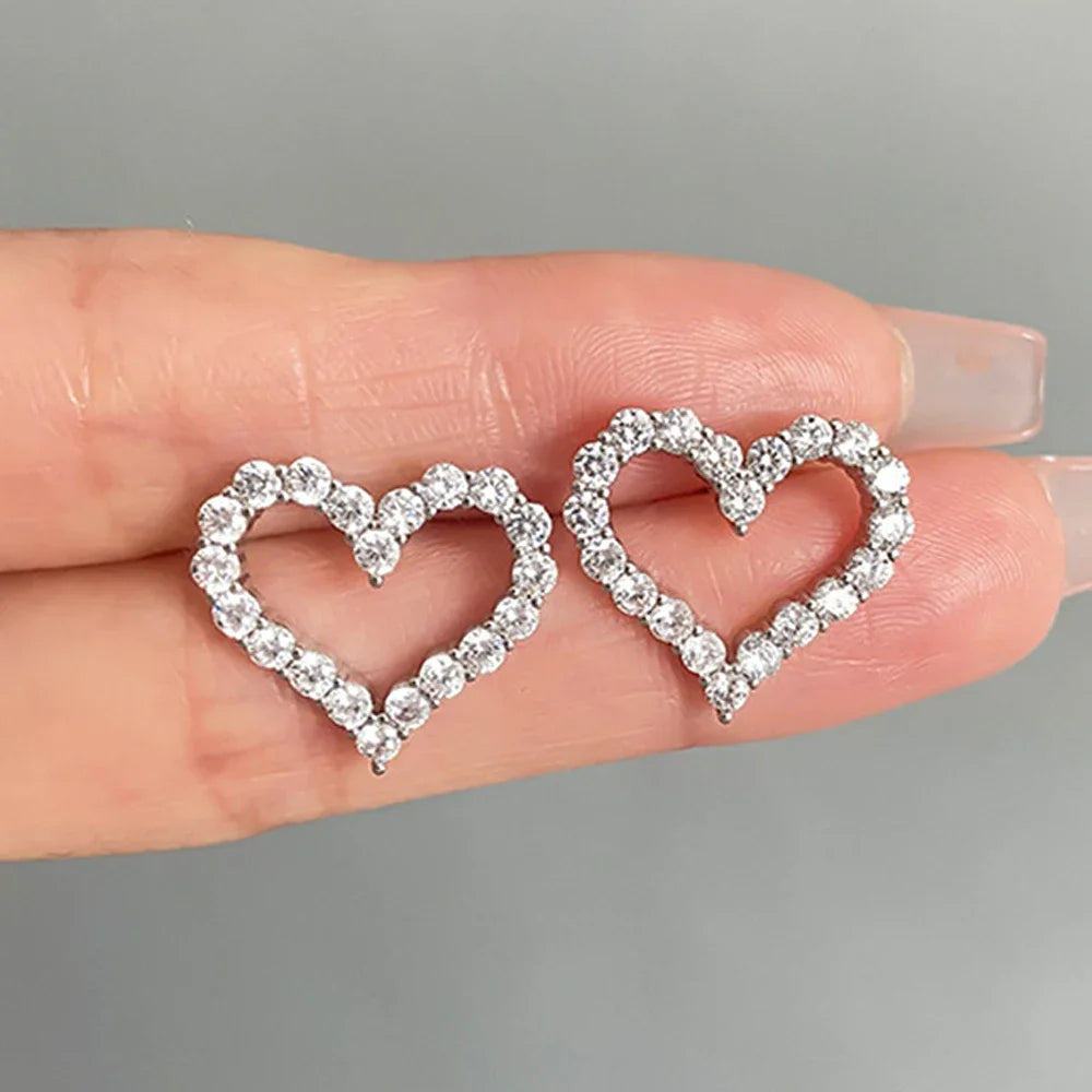 Heart Shape All Moissanite Stud Earrings for Women – 925 Sterling Silver White Gold Plated