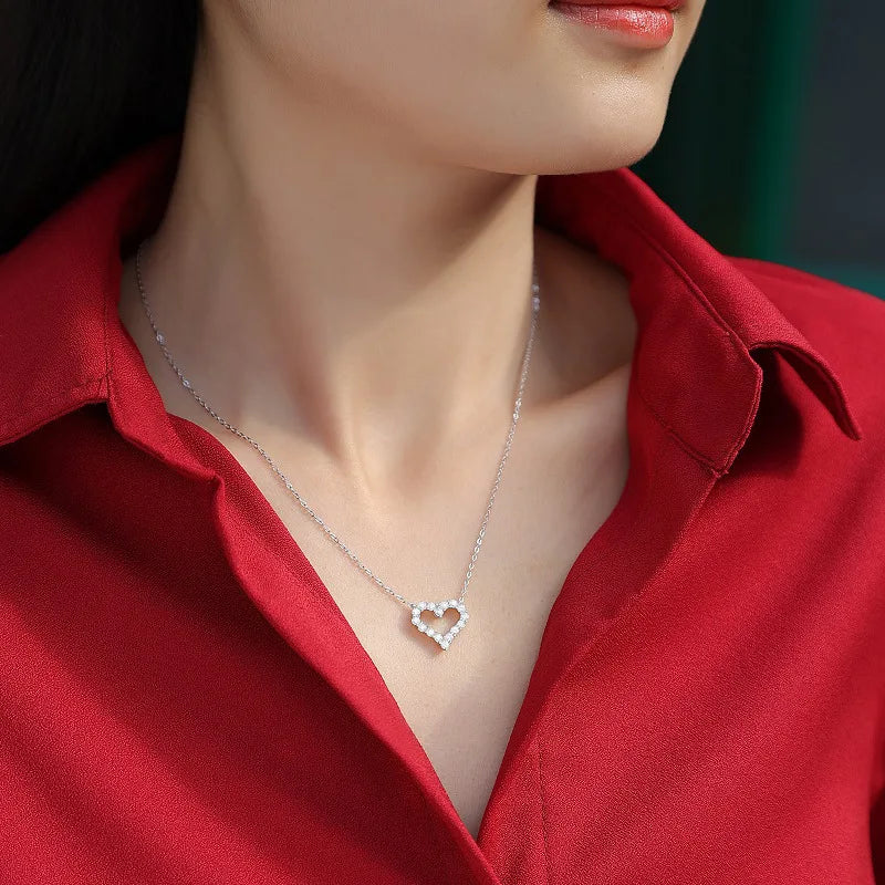 Heart Pendant Moissanite Necklace 18K White Gold Finish