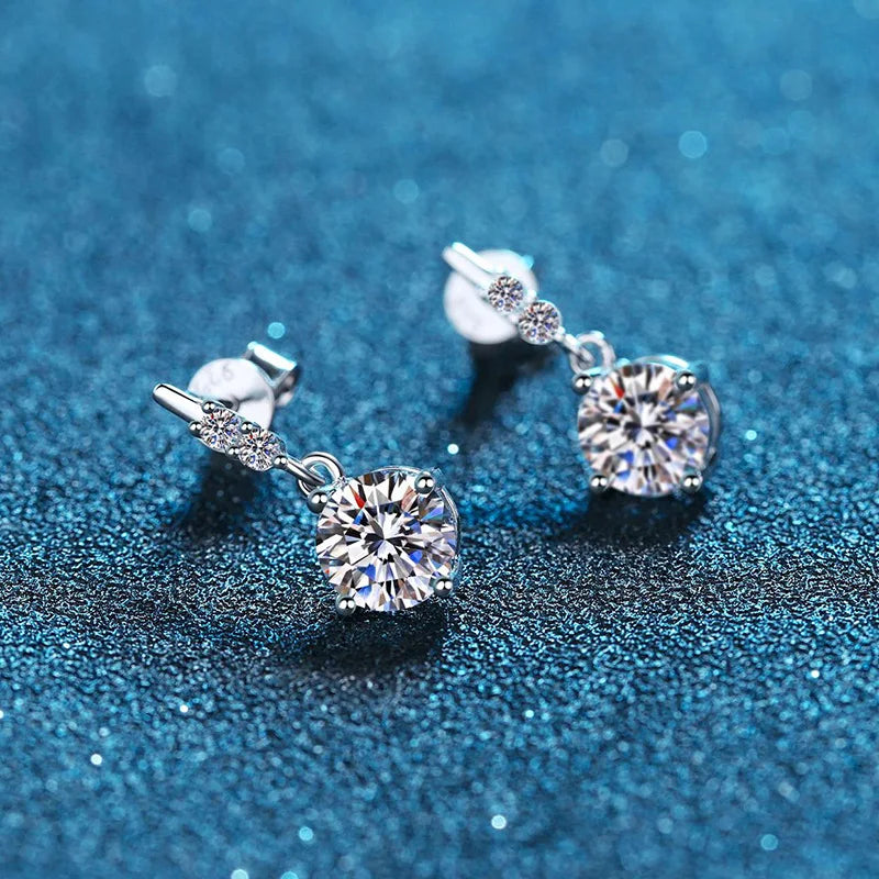 Moissanite Drop Earrings S925 Sterling Silver (Certified)