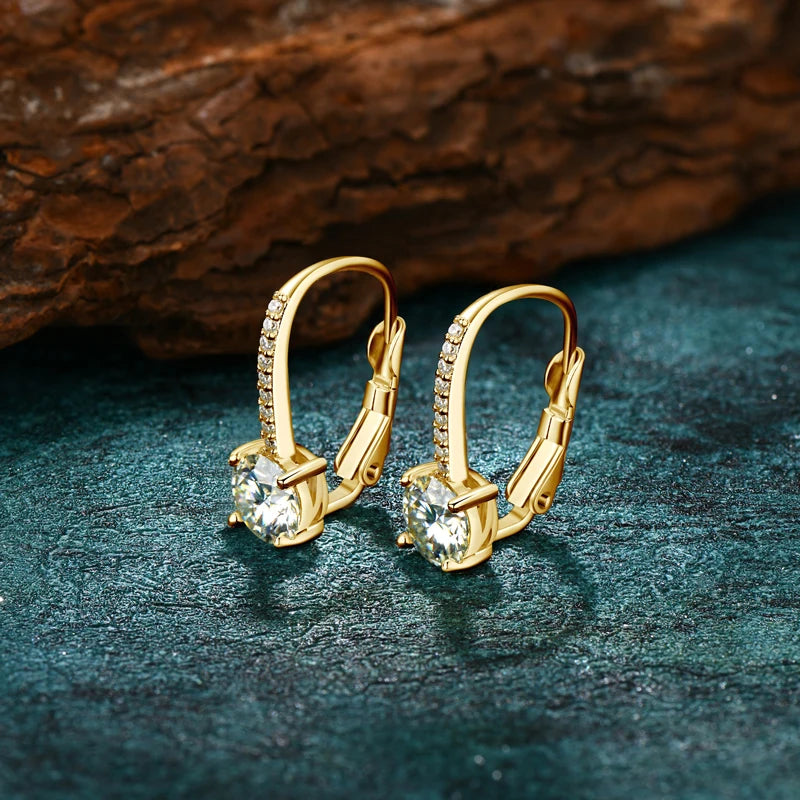 14K Gold Plated Earrings Silver Hoops 925 Dangle Earrings for Women Lever Back Moissanite Earring Drop Girls Jewelry
