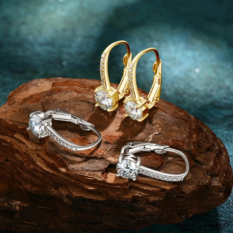 14K Gold Plated Earrings Silver Hoops 925 Dangle Earrings for Women Lever Back Moissanite Earring Drop Girls Jewelry