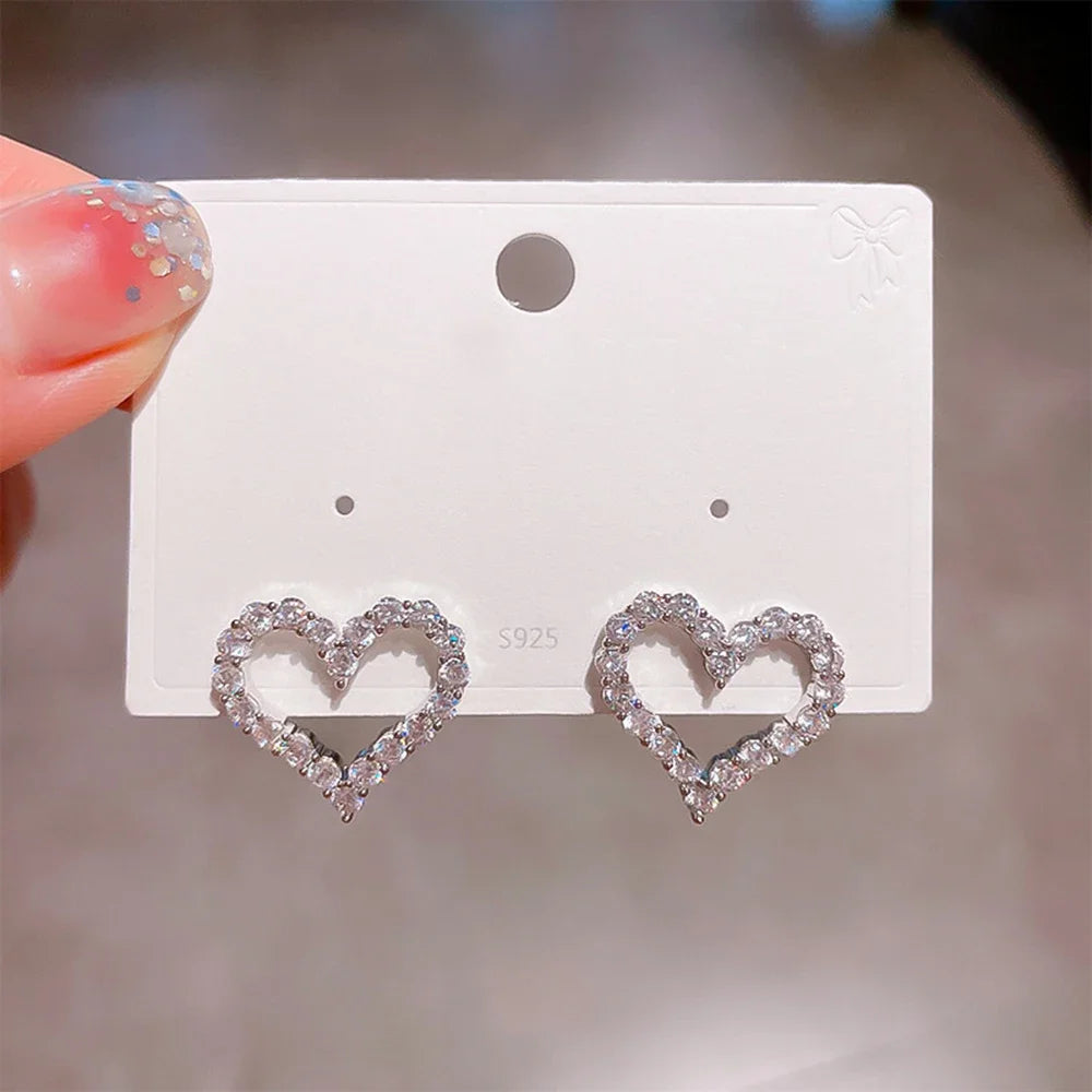 Heart Shape All Moissanite Stud Earrings for Women – 925 Sterling Silver White Gold Plated