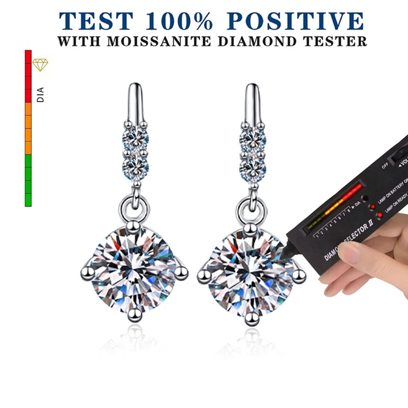 Moissanite Drop Earrings S925 Sterling Silver (Certified)