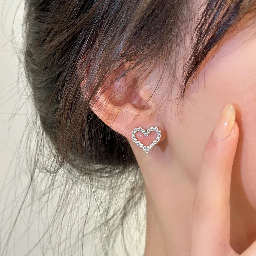 Heart Shape All Moissanite Stud Earrings for Women – 925 Sterling Silver White Gold Plated