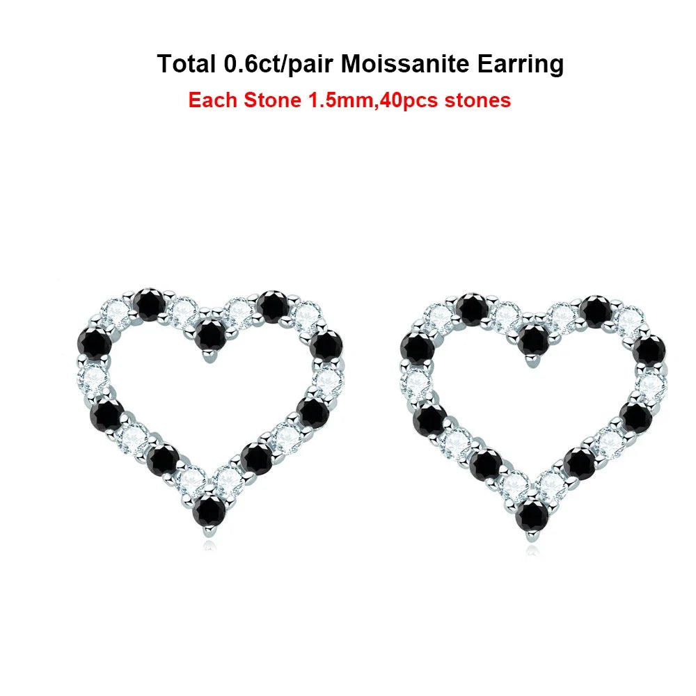 Heart Shape All Moissanite Stud Earrings for Women – 925 Sterling Silver White Gold Plated