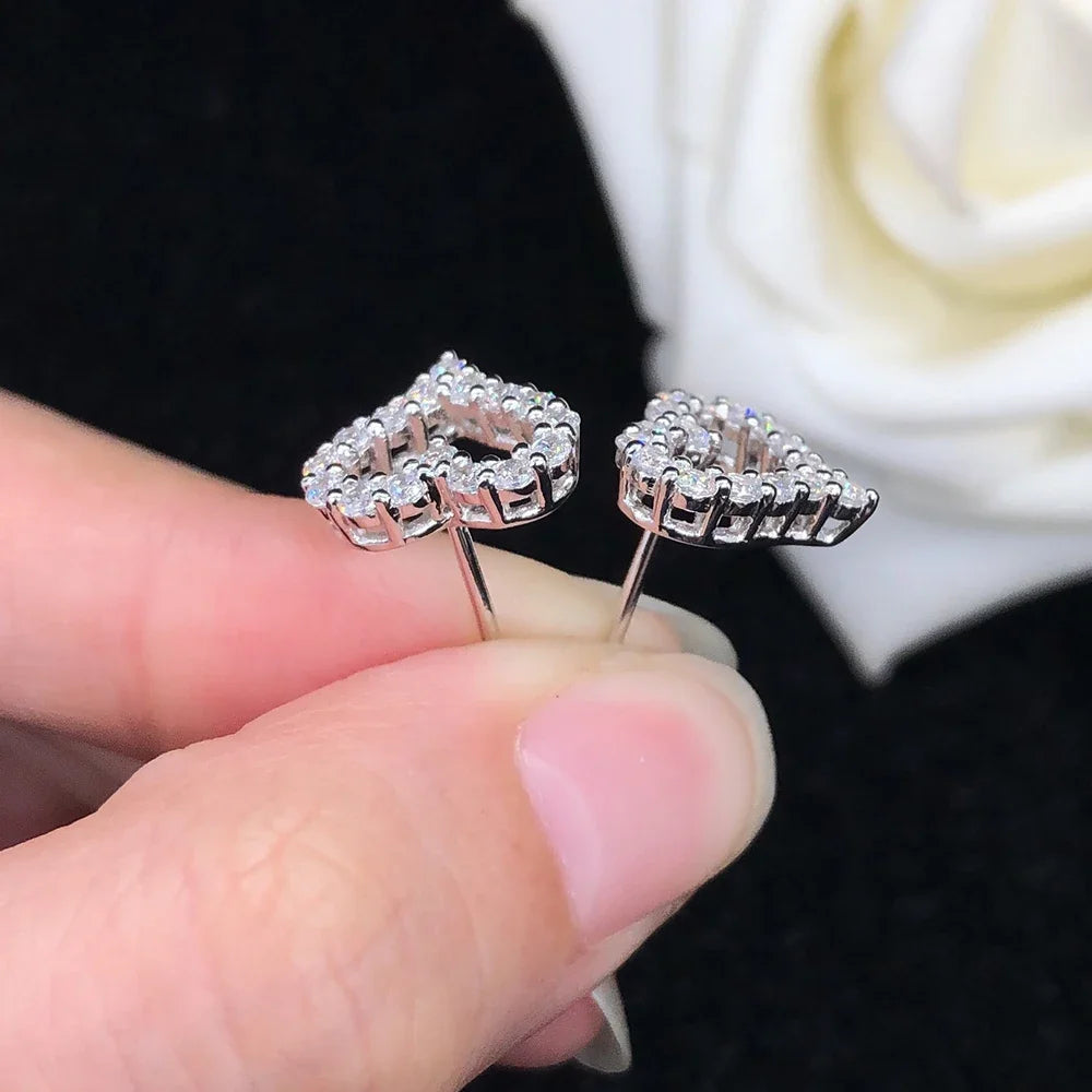 Heart Shape All Moissanite Stud Earrings for Women – 925 Sterling Silver White Gold Plated