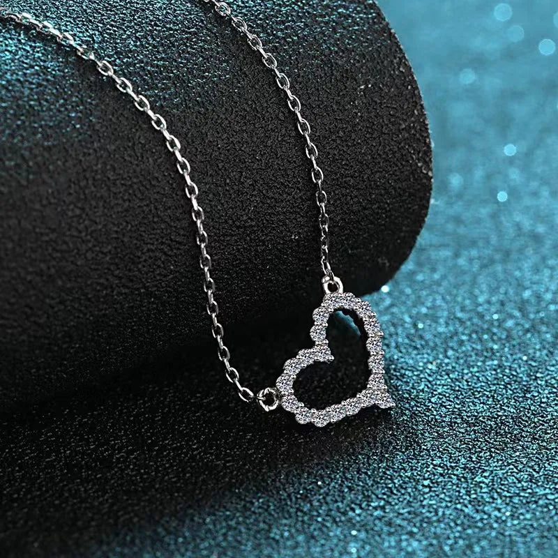 Heart Pendant Moissanite Necklace 18K White Gold Finish