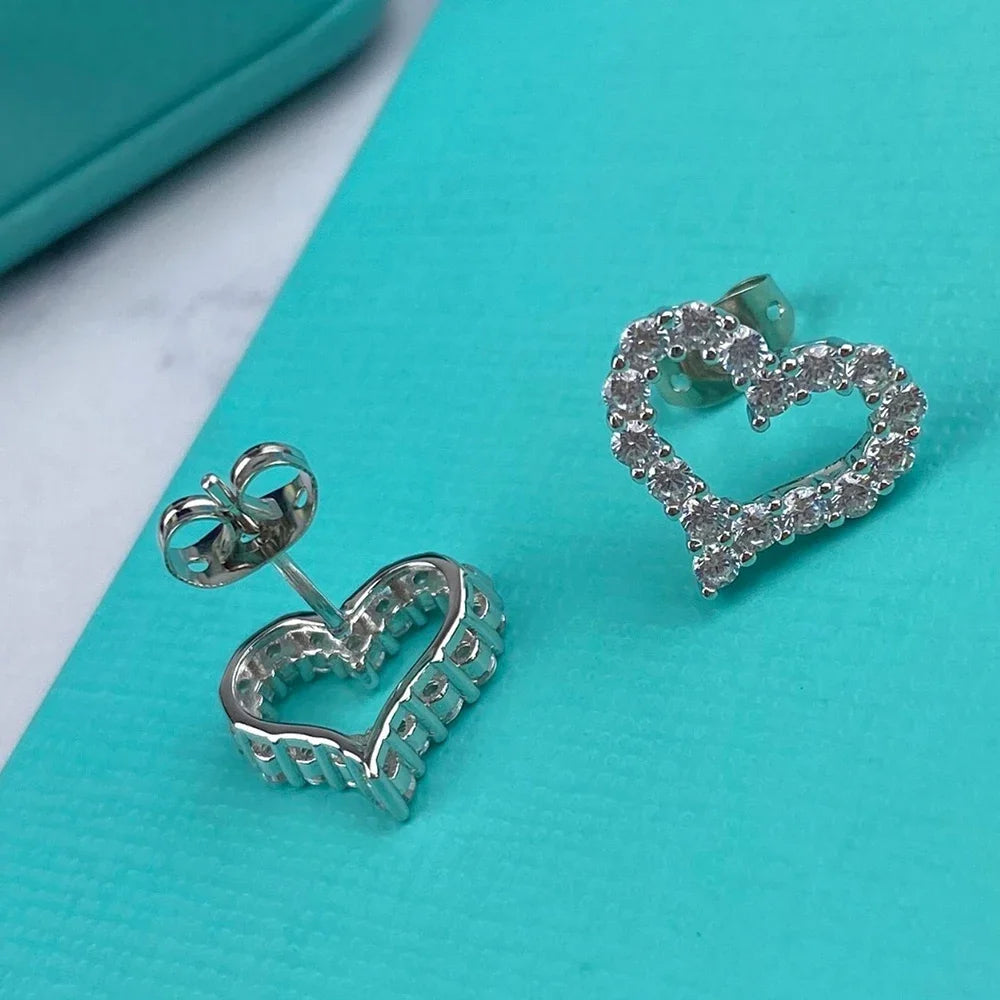 Heart Shape All Moissanite Stud Earrings for Women – 925 Sterling Silver White Gold Plated