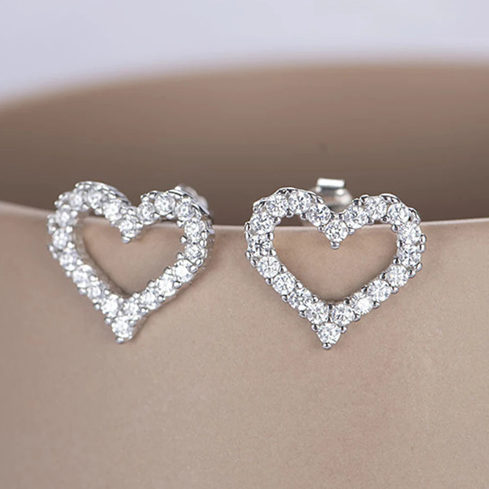 Heart Shape All Moissanite Stud Earrings for Women – 925 Sterling Silver White Gold Plated