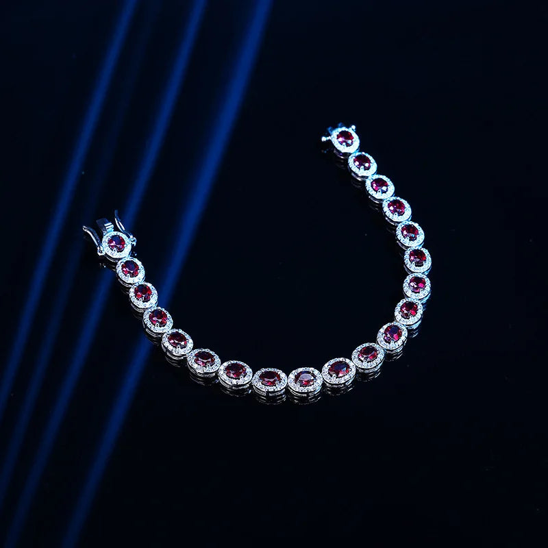 Luxury S925 Sterling Silver Ruby Tennis Bracelet – Elegant Fine Jewelry for Women