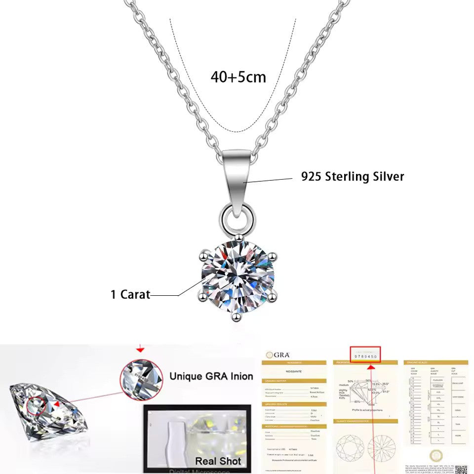 18K Moissanite Diamond Pendant Necklace GRA Certified VVS 925 Sterling