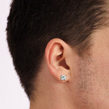 14K Gold Finish Princess Solitaire Stud Earrings (Push Back)