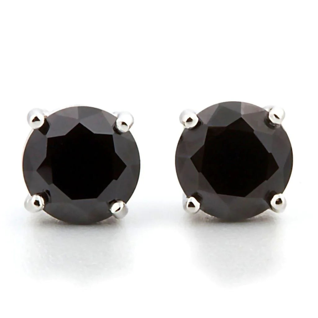 14k White Gold Finish Black Solitaire Screwback Stud Earrings