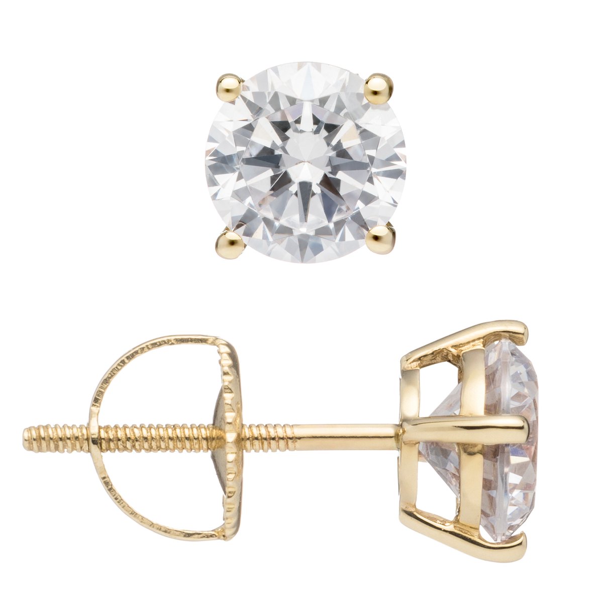 14k Yellow Gold Finish Round Solitaire Earrings (Screw backs)