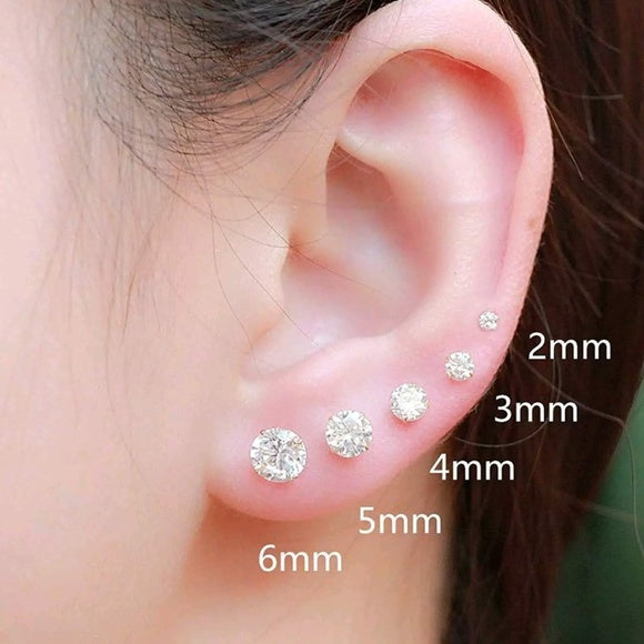 14k White Gold Finish Black Solitaire Screwback Stud Earrings