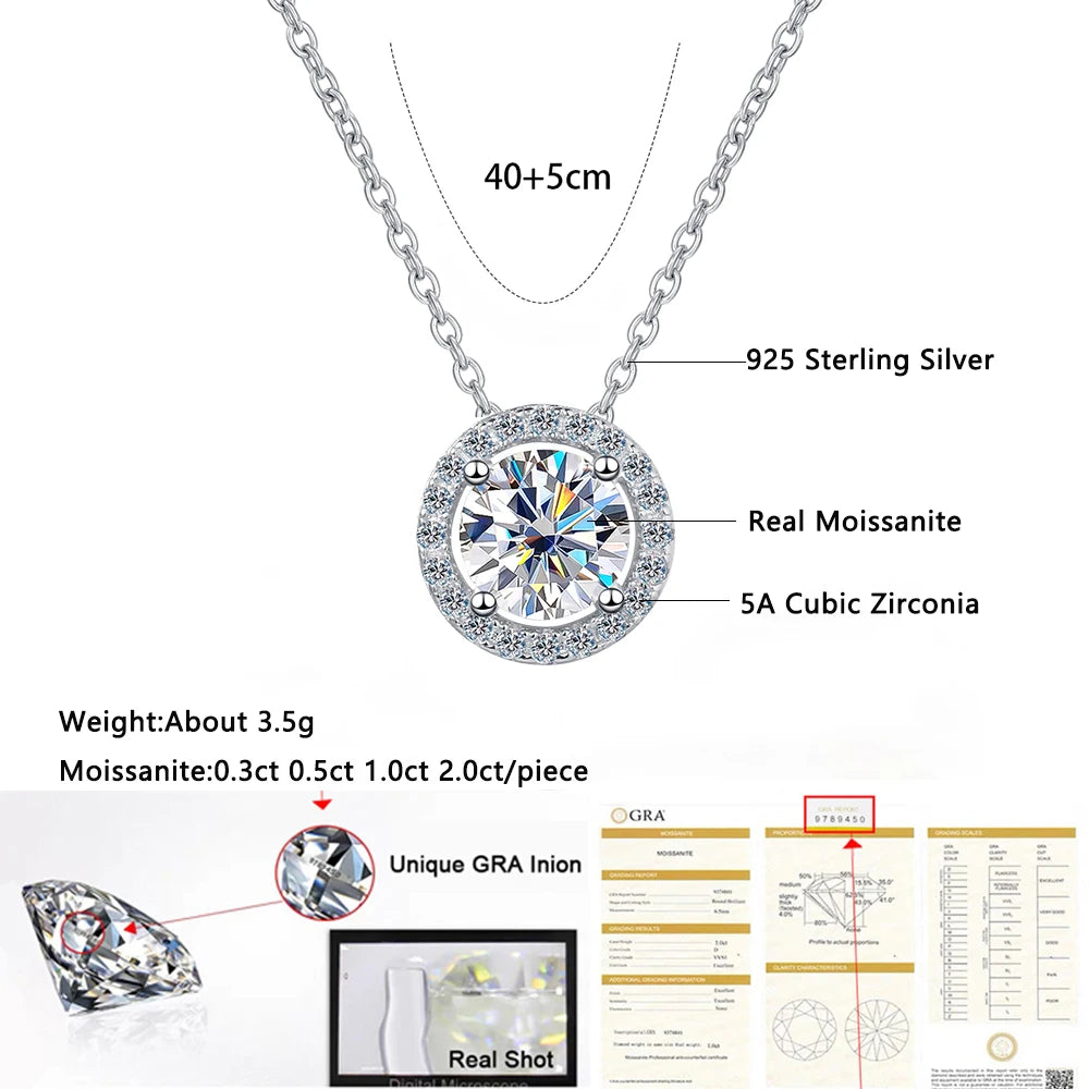 Moissanite Halo Pendant Necklace D Color VVS1 Brilliant Diamond With GRA Certified