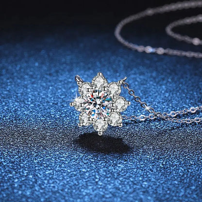 Moissanite Diamond Sunflower Pendant Neck Chain 925 Sterling Silver