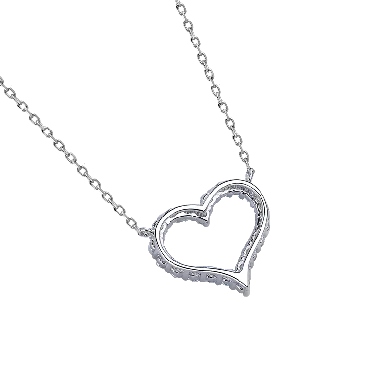 Heart Pendant Moissanite Necklace 18K White Gold Finish