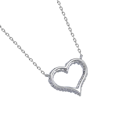 Heart Pendant Moissanite Necklace 18K White Gold Finish