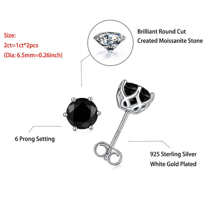 Moissanite Stud Earrings Variety Color 925 Sterling Silver White Gold Plated (Push Back)