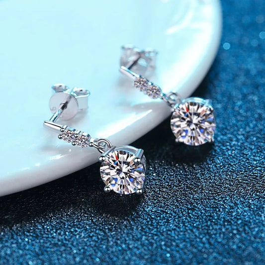 Moissanite Drop Earrings S925 Sterling Silver (Certified)