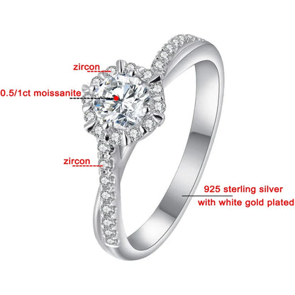 Moissanite Silver Ring Diamond Fine Jewelry S925 Original Certified