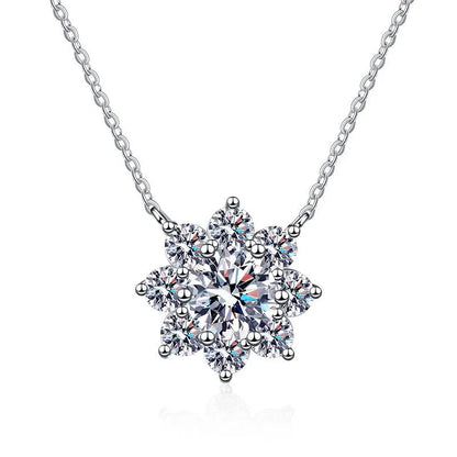 Moissanite Diamond Sunflower Pendant Neck Chain 925 Sterling Silver Trendy Wish Inc