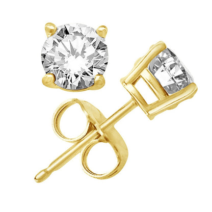 14k Yellow/White Gold Finish Round Solitaire Earrings (Push Back)