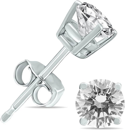 14k Yellow/White Gold Finish Round Solitaire Earrings (Push Back)