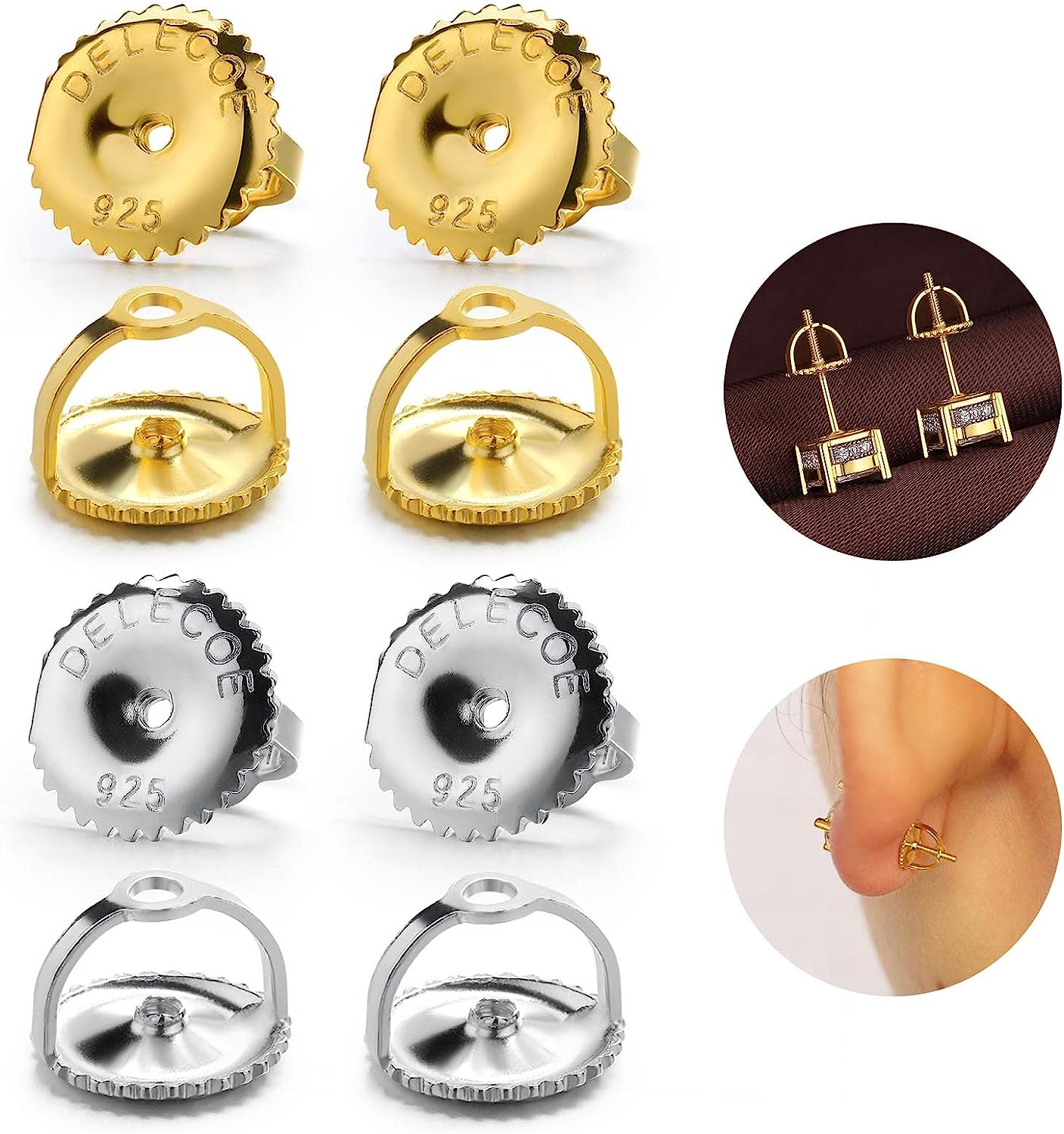 18K Gold Plated Sterling Silver Screw on Earring Backs (2 Pairs)