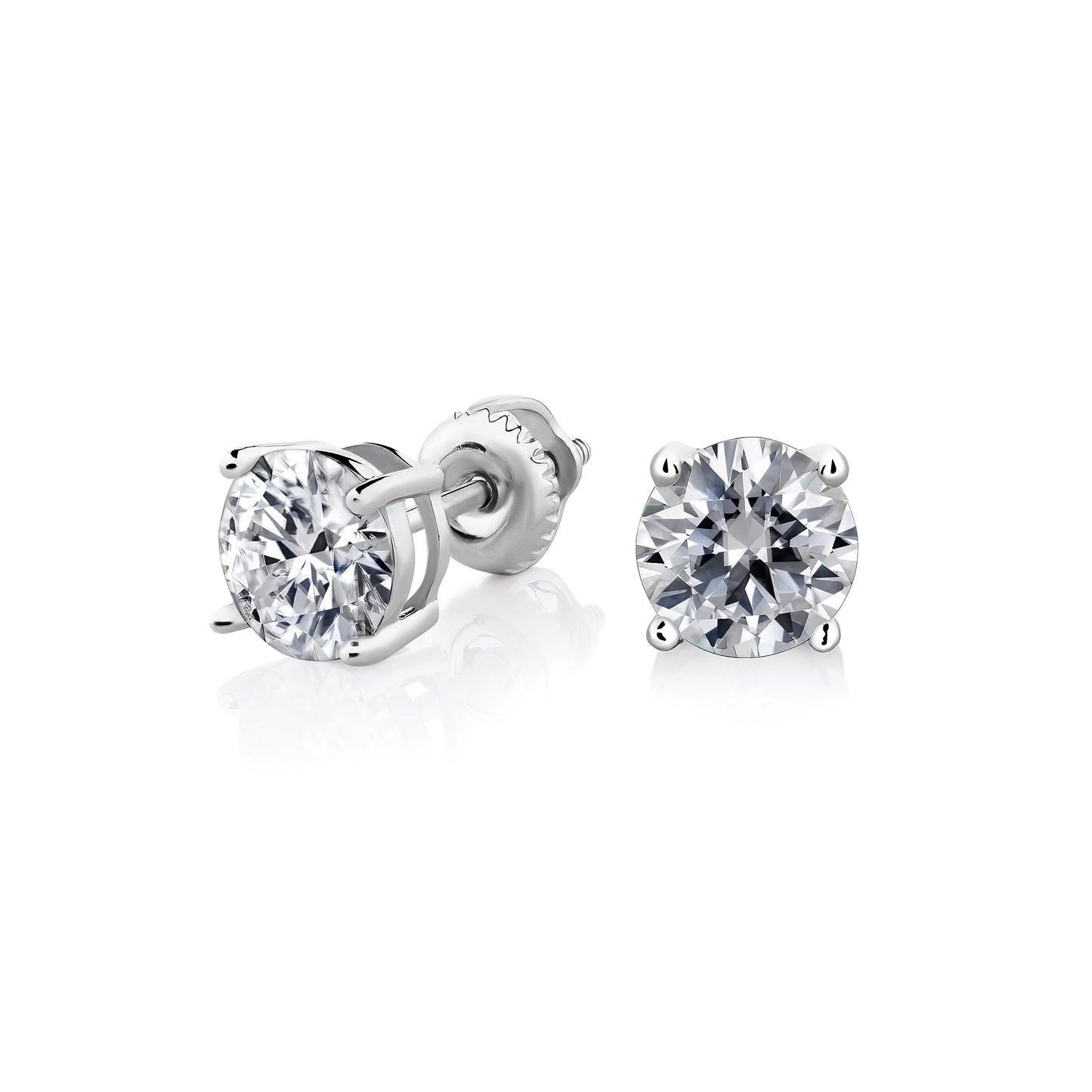 14k White Gold Finish Round Solitaire Screwback Stud Earrings