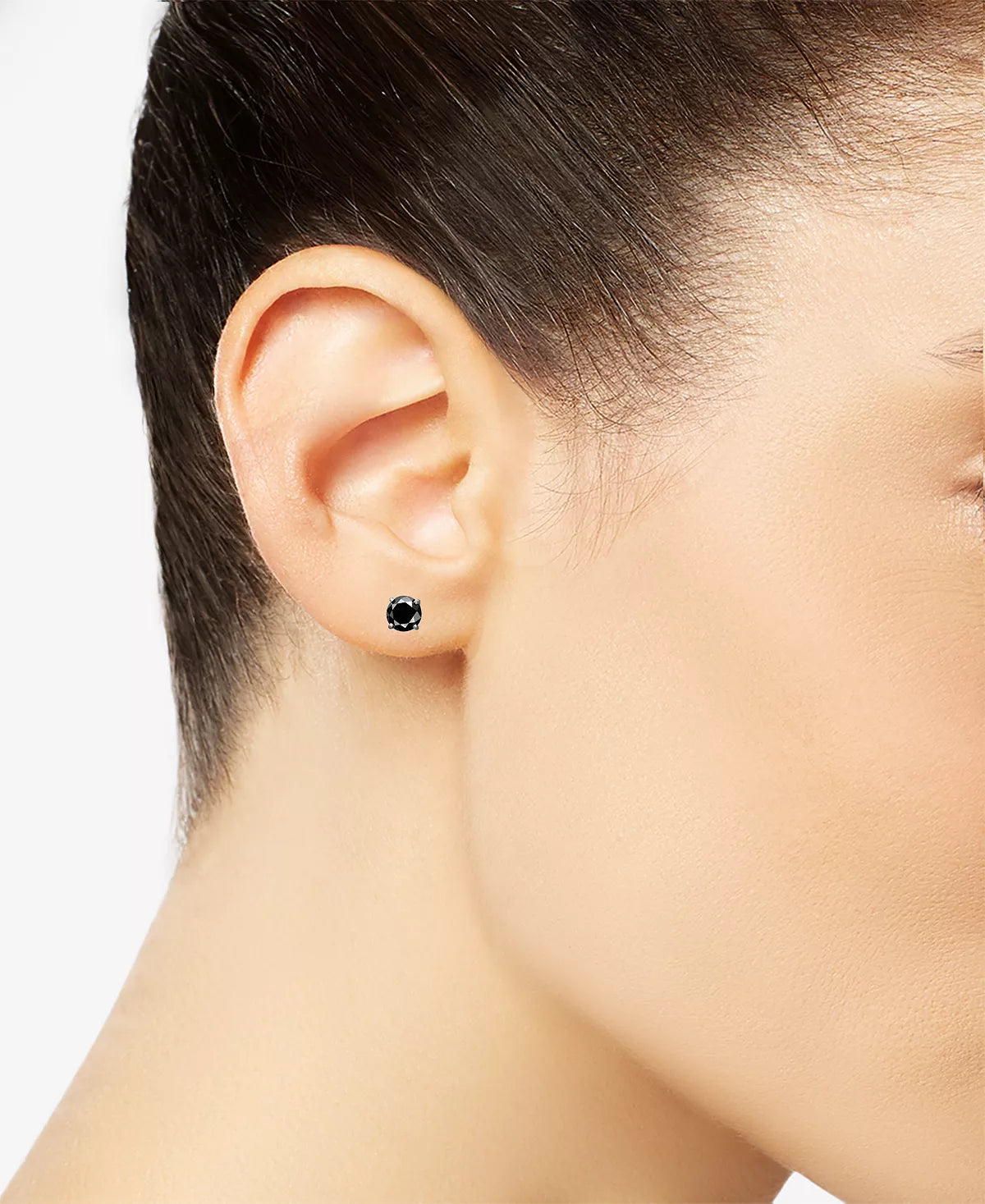 14k White Gold Finish Black Solitaire Screwback Stud Earrings
