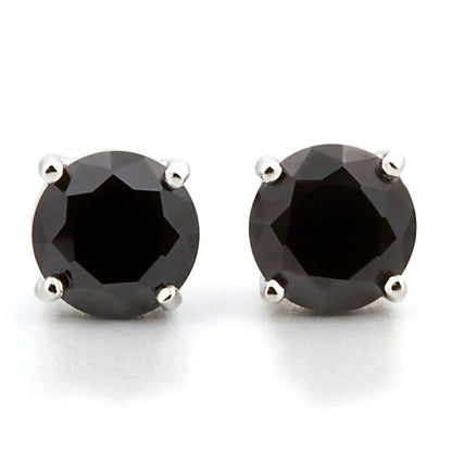 14k White Gold Finish Black Solitaire Screwback Stud Earrings