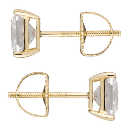 14K Yellow Gold Finish Princess Solitaire Stud Earrings (Screw Back)