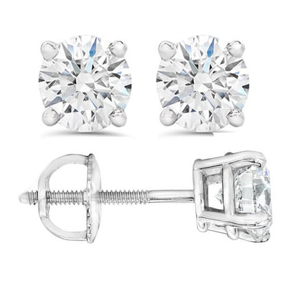 14k White Gold Finish Round Solitaire Screwback Stud Earrings