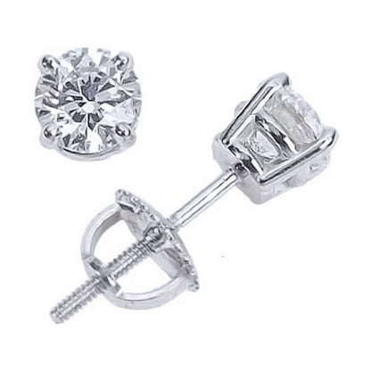 14k White Gold Finish Round Solitaire Screwback Stud Earrings